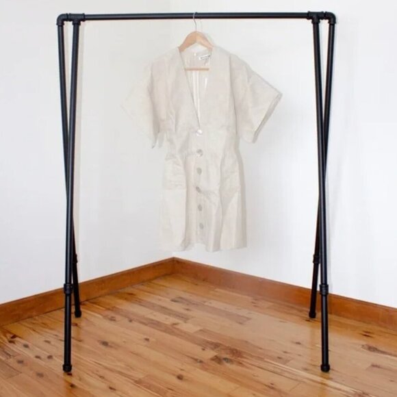 NWT Reformation Ty Kimono Linen Abalone Shell Button Cream Mini Dress Size 2 - Picture 8 of 12